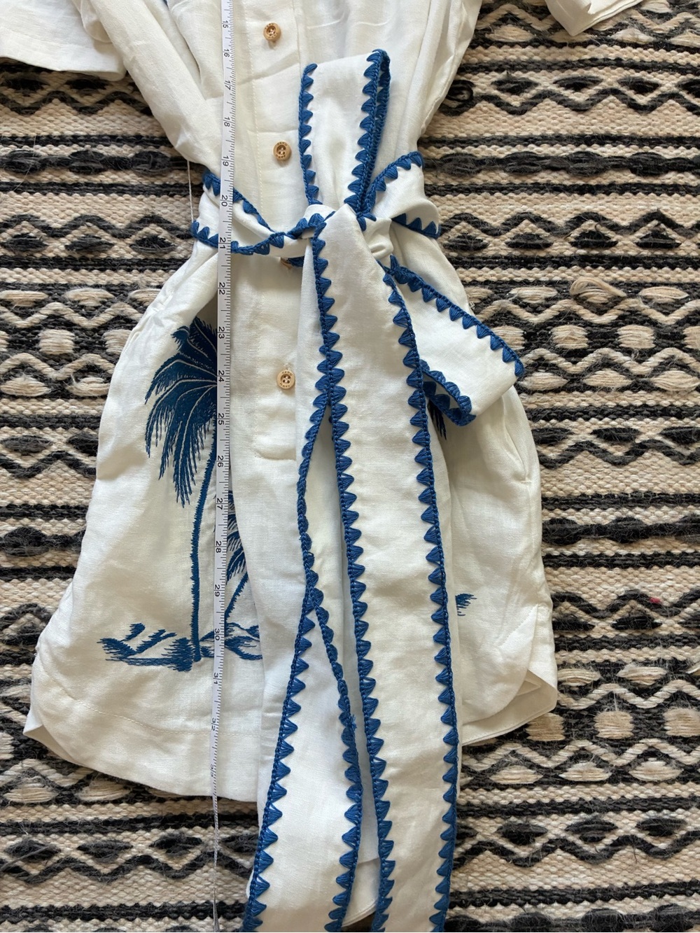 FARM Rio White Linen Romper with Blue Shell & Palm Print - Picture 15 of 16